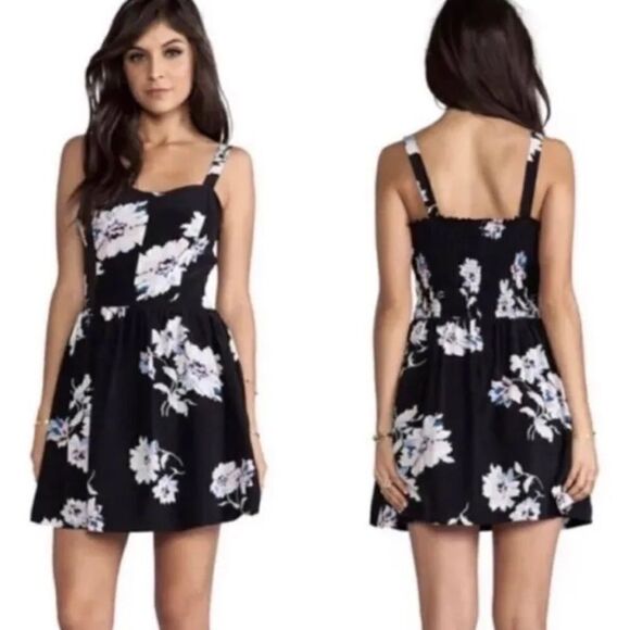 Revolve Joie Latelle Tossed Bouquet Silk Dress Black Floral Smocked Mini Dress-S - Picture 1 of 7